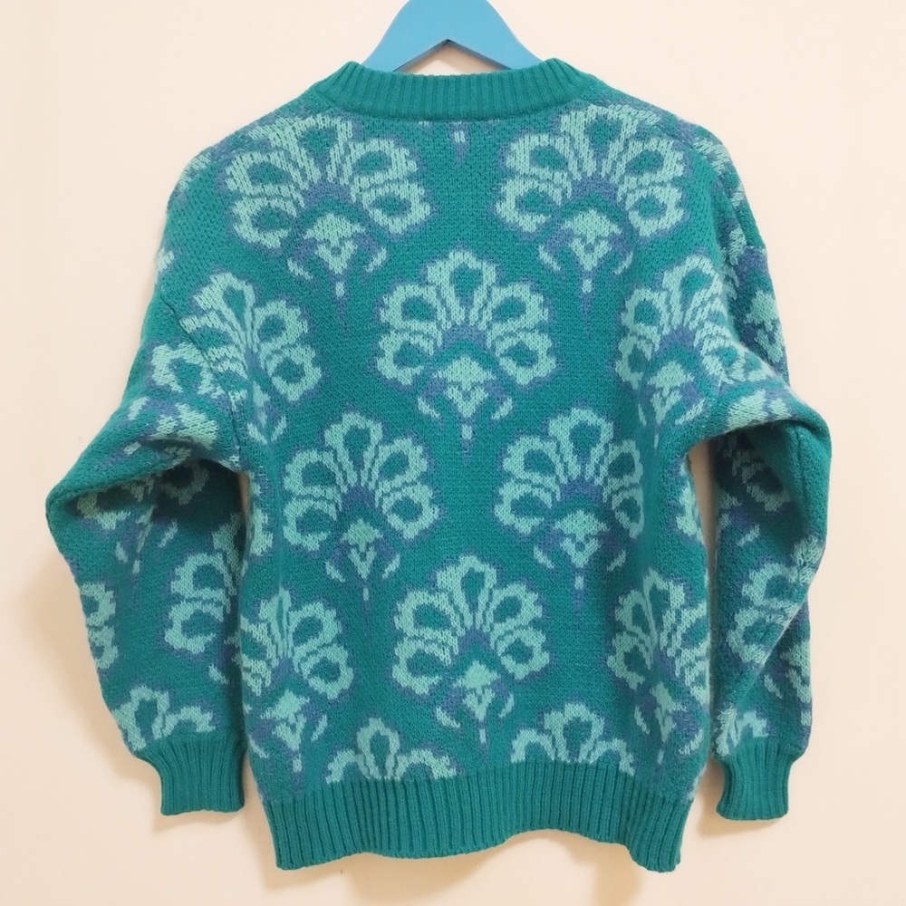 Vintage Isabella Cardigan Medium Blue Green Blend Floral Italy Granny Cottage - Picture 2 of 12